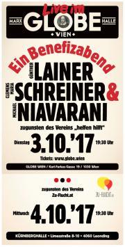 Plakat von „EIN BENEFIZABEND“ mit Günther LAINER, Clemens Maria SCHREINER und Michael NIAVARANI